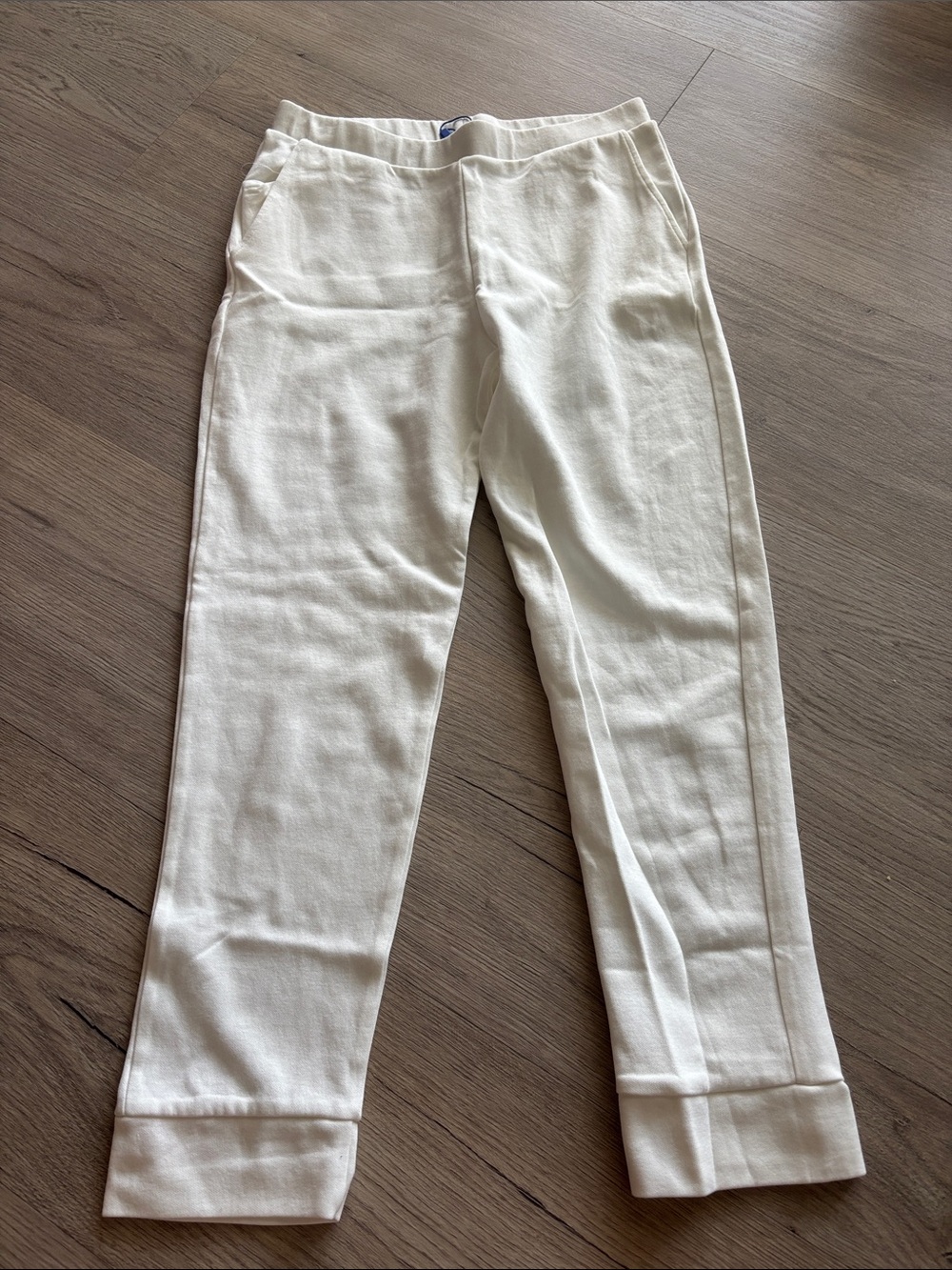 Zara Cream Cropped Straight-Leg Pants with Cuffed Hem